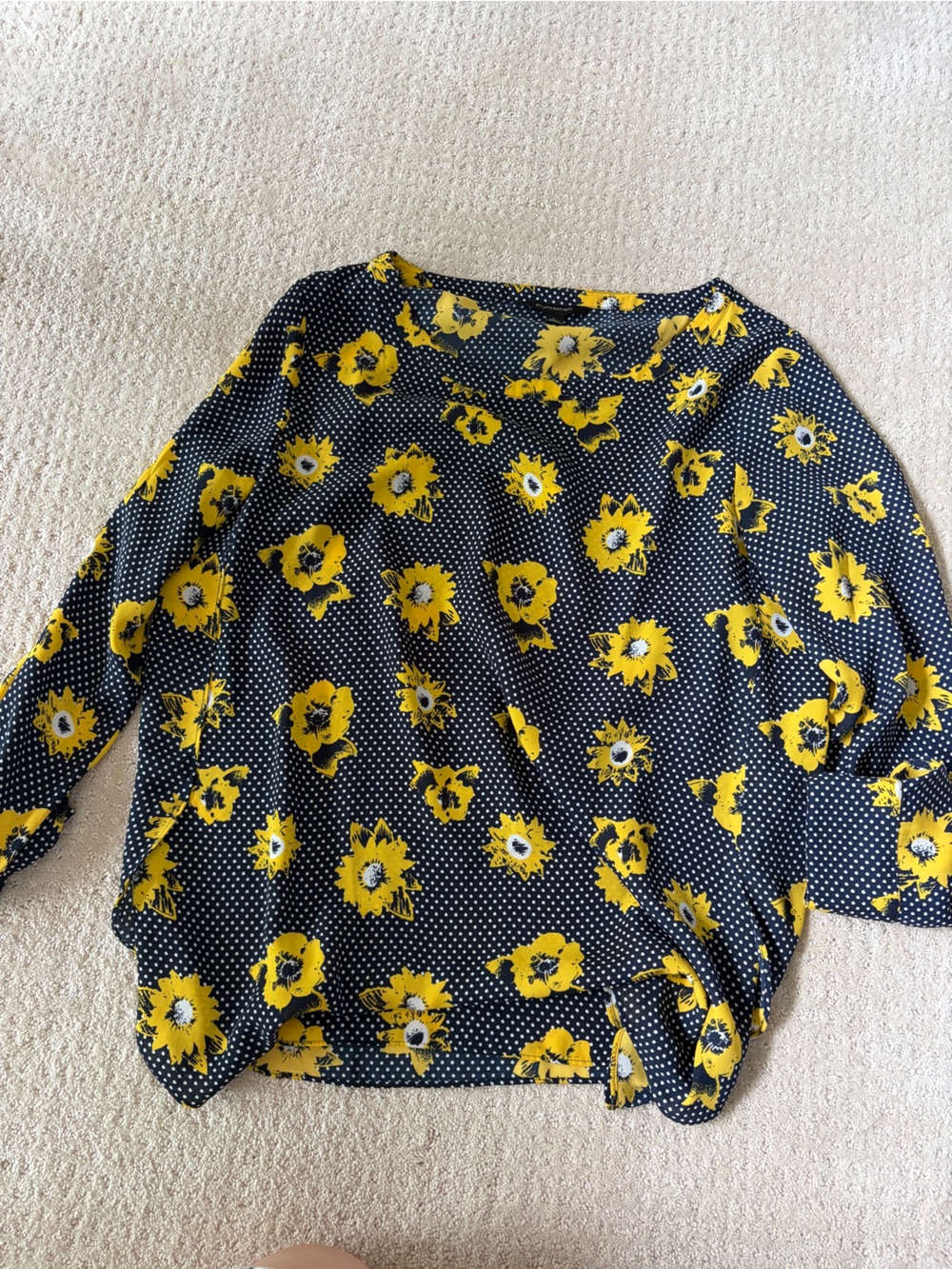Banana‎ Republic Navy Dot Blouse with Yellow Floral Print